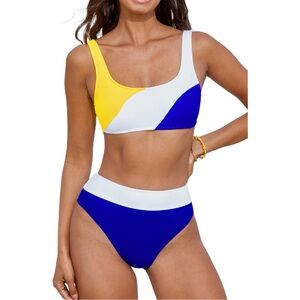 Colorblock Square Neck bralette High-Rise Bottoms Ola de Verano Set size XL NWT